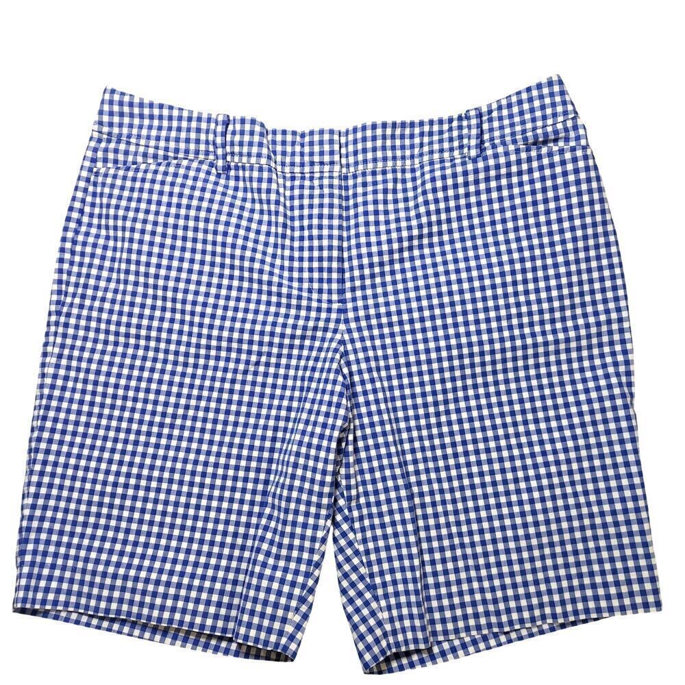 Talbots Women's Petite Blue & White Gingham Plaid Bermuda Perfect Shorts